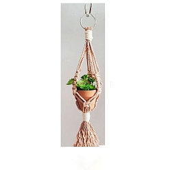 PeachPuff Macrame Cotton Pendant Decorations, Boho Style Hanging Planter Baskets for Interior Car View Mirror Hanging Ornament, PeachPuff, 300x40mm