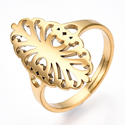 Chapado en Oro Real 18K Chapado de iones (ip) 304 anillo ajustable ovalado hueco de acero inoxidable, anillo de banda ancha para mujer, real 18 k chapado en oro, tamaño de EE. UU. 6 1/2 (16.9 mm)