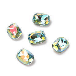Light Azore AB Light AB Style Glass Cabochons, Pointed Back & Back Plated, Faceted, Rectangle Octagon, Light Azore AB, 8x6x3mm