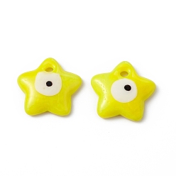 Yellow Handmade Evil Eye Lampwork Pendants, Star Charm, Yellow, 23.5~24x24~25x5~6.5mm, Hole: 2.5~3mm