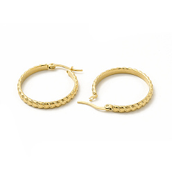 Золотой 201 рифленые серьги-кольца из нержавеющей стали с 304 булавками из нержавеющей стали для женщин, золотые, 28x33x3 мм, штифты : 0.6x1 мм