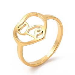 Chapado en Oro Real 18K Chapado de iones (ip) 201 anillo de dedo de acero inoxidable, corazón con anillos de gato para mujer, tema de mascotas, real 18 k chapado en oro, tamaño de EE. UU. 6 1/4 (16.7 mm)
