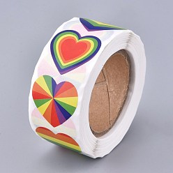 Coloré Rouleau d'autocollants en forme de coeur, étiquette adhésive autocollant saint valentin, pour la décoration des accessoires de noce, colorées, 25x25 mm, 500 pcs / rouleau