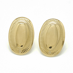 Golden 304 Stainless Steel Stud Earring Findings, with Loop, Oval, Golden, 19x12.5mm, Hole: 1.4mm, Pin: 0.8mm