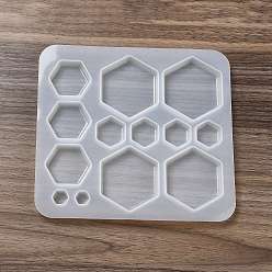 Hexágono Moldes de cabujones de silicona diy, moldes de resina, para resina uv, fabricación de joyas de resina epoxi, patrón hexagonal, 160x145x8.5 mm, diámetro interior: 11~46x12.5~52 mm