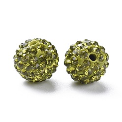 Peridot Grade A Rhinestone Pave Disco Ball Beads, for Unisex Jewelry Making, Round, Peridot, PP11(1.7~1.8mm), 10mm, Hole: 1mm