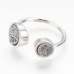 Светло-серый Натуральные друзы агатовые манжеты, открытые кольца, с 925 покрытием из латуни из стерлингового серебра, окрашенные, Размер 8, светло-серый, 18 мм