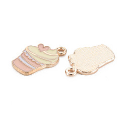 Colorful Alloy Pendants, Cadmium Free & Lead Free, with Enamel, Cake, Light Gold, Colorful, 19x12x1.5mm, Hole: 1.2mm