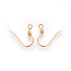 Golden 304 Stainless Steel Earring Hooks, with Horizontal Loop, Golden, 15.5x16x0.7mm, Hole: 1.8mm, 21 Gauge, Pin: 0.7mm