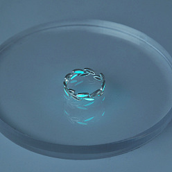 Cyan Anillo de puño abierto hoja de latón luminoso, joyas que brillan en la oscuridad para mujer, cian, tamaño de EE. UU. 6 1/2 (16.9 mm)