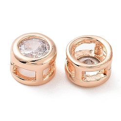Rose Gold Rack Plating Brass Micro Pave Clear Cubic Zirconia Slide Charms, 
Long-Lasting Plated, Flat Round, Rose Gold, 6x4mm, Hole: 3x1.5mm