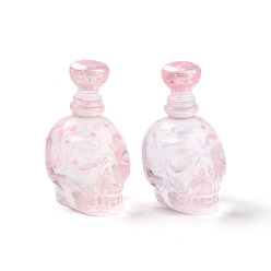 Pink Chupete de botella cabujón de resina transparente, con lentejuelas, rosa, 27x18.5x14.5 mm