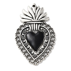Heart Alloy Enamel Pendants, Antique Silver, Sacred Heart, 39.5x23.5x4mm, Hole: 1mm and 1.5mm