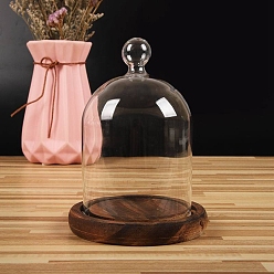 Coconut Brown Round Ball Shaped Top Clear Glass Dome Cover, Decorative Display Case, Cloche Bell Jar Terrarium with Wood Base, Coconut Brown, 90x150mm