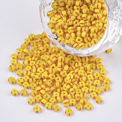 Gold 8/0 Grade A Round Glass Seed Beads, Stripe, Opaque Colours Seep, Gold, 3~3.5x2~2.5mm, Hole: 0.9mm, about 15000pcs/bag
