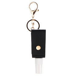 Black Plastic Hand Sanitizer Bottle with PU Leather Cover, Portable Travel Spray Bottle Keychain Holder, Black, 10mm