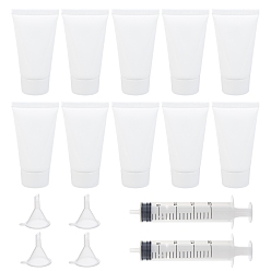 White DIY Cosmetics Storage Containers Kits, with Plastic Refillable Squeeze Bottle Soft Tube & Funnel Hopper, Screw Type Hand Push Glue Dispensing Syringe, White, 45x28.5x80.5mm, Capacity: 30ml, 30pcs/set