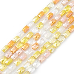 Jaune Brins de perles de verre de galvanoplastie de couleur dégradée, de couleur plaquée ab , facette, rectangle, jaune, 6.6x4.4x3mm, Trou: 1mm, Environ 77~83 pcs/chapelet, 20.59~21.46 pouce (52.3~54.5 cm)
