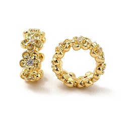Real 18K Gold Plated Rack Plating Brass Micro Pave Cubic Zirconia Beads, Long-Lasting Plated, Cadmium Free & Lead Free, 5-Petal Flower, Real 18K Gold Plated, 10x4mm, Hole: 6mm
