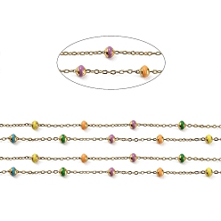 Colorful Stainless Steel Satellite Chains, with Enamel Beads and Spool, Soldered, Long-Lasting Plated, Flat Round, Golden, Colorful, 1.5x1.2x0.3mm, about 32.8 Feet(10m)/roll