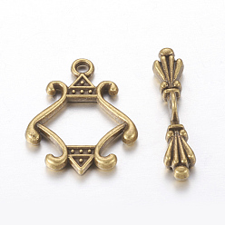 Antique Bronze Tibetan Style Alloy Toggle Clasp, Cadmium Free & Nickel Free & Lead Free, Antique Bronze, Rhombus: about 23mm long, 18mm wide, Bar: about 25.5mm long, 5mm wide, hole: 2mm