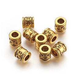 Antique Golden Tibetan Style Spacer Beads, Lead Free & Cadmium Free, Tube, Antique Golden Color, Size: about 10mm in diameter, 10mm thick, hole: 5.5mm