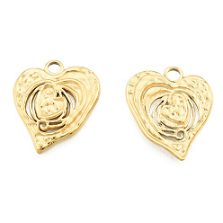 Real 18K Gold Plated Ion Plating(IP) 201 Stainless Steel Pendants, Heart, Real 18K Gold Plated, 21x18.5x2mm, Hole: 2.5mm