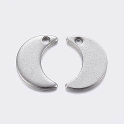 Stainless Steel Color 304 Stainless Steel Charms, Moon, Stainless Steel Color, 10x7x1mm, Hole: 1.2mm