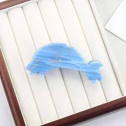 Light Sky Blue Cute Dolphin Cellulose Acetate Claw Hair Clips, for Women Girl Thick Hair, Light Sky Blue, 42x90x40mm