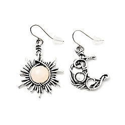 Bisque Resin Beaded Moon and Sun Asymmetrical Earrings, Alloy Dangle Earrings for Women, Bisque, 40.5~45mm, Pin: 0.6mm
