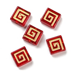 Red Plating Transparent Acrylic Beads, Golden Metal Enlaced, Square, Red, 8.5x8.5x3.5mm, Hole: 1.6mm, 690pcs/500g