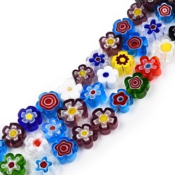 Colorido Hilos de perlas de vidrio millefiori artesanal, seno de ciruela, colorido, 8~11x9~12.5x3.5~5 mm, agujero: 1.2 mm, sobre 43 unidades / cadena, 15.83 pulgada (40.2 cm)