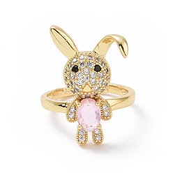 BrumosaRosa Anillo ajustable de conejo con circonitas cúbicas, anillo ancho de latón chapado en oro real 18k para mujer, sin plomo y cadmio, rosa brumosa, tamaño de EE. UU. 6 3/4 (17.1 mm)