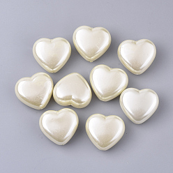 Blanc Floral Perles de nacre en plastique ABS, cœur, floral blanc, 24.5x27x14mm, trou: 1.5 mm, environ 92 pcs / 500 g
