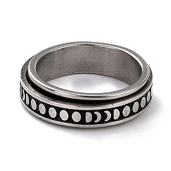 Moon 203 Stainless Steel Rotating Spinner Fidget Band Rings for Anxiety Stress Relief, Stainless Steel Color, Moon Phase Pattern, US Size 6 3/4(17.1mm), 6mm
