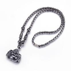 Non-magnetic Hematite Non-Magnetic Synthetic Hematite Pendant Necklaces, Buddha, 19.6 inch(50cm)