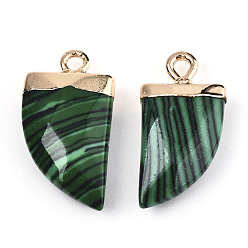Malachite Synthetic Malachite Pendants, Top Light Gold Plated, with Iron Loop, Scabbard, Faceted, 20x10.5x5mm, Hole: 1.8mm