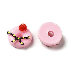 Pink Cabochons décodés alimentaires imitation résine opaque, donut, rose, 19~20x8~10.5mm