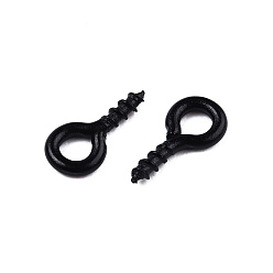 Black Spray Painted Iron Screw Eye Pin Peg Bails, For Half Drilled Beads, Cadmium Free & Nickel Free & Lead Free, Black, 8x4x1mm, Hole: 2mm, Pin: 1.4mm