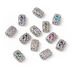 Mixed Color Eco-friendly Brass Micro Pave Cubic Zirconia Multi-strand Links, Rack Plating, Cadmium Free & Lead Free, Rectangle, Platinum, Mixed Color, 14x10x5mm, Hole: 1.2mm