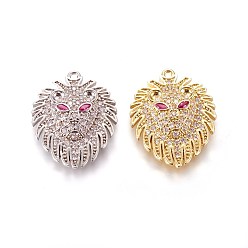 Mixed Color Brass Micro Pave Cubic Zirconia Pendants, Lion, Clear, Mixed Color, 24x19x4mm, Hole: 1mm