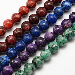 Mixed Color Natural Larvikite Beads Strands, Dyed & Heated, Round, Mixed Color, 10mm, Hole: 1mm, about 37pcs/strand, 15.3 inch(39cm)