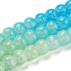 Dodger Blue Spray Painted Crackle Glass Beads Strands, Gradient Color, Segmented Multi-color Beads, Round, Dodger Blue, 8mm, Hole: 1mm, about 48pcs/strand, 14.96 inch(38cm)