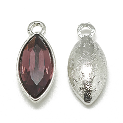 Dark Red Alloy Glass Pendants, Faceted, Horse Eye, Platinum, Dark Red, 20x9x5mm, Hole: 1.5mm