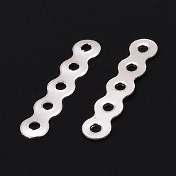 Silver 5-Hole Iron Spacer Bars, Silver Color Plated, 17x3x0.5mm, Hole: 1mm