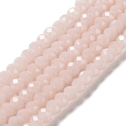 Misty Rose Baking Painted Imitation Jade Glass Bead Strands, Faceted Rondelle, Misty Rose, 10x8mm, Hole: 1mm, about 63~65pcs/strand, 18.90''(48~50cm)