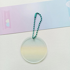 Turquoise Pâle Ébauches de porte-clés en acrylique transparent dégradé de couleur, avec des chaînes à boules de couleurs aléatoires, plat rond, turquoise pale