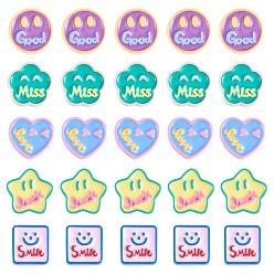 Mixed Color 25Pcs Assorted smiling face Star Heart Slime Opaque Resin Cabochon Flatback Scrapbooking Embellishment with Smile Love Miss Luck Words Epoxy Slime Cabochon for DIY Crafts Scrapbooking Phone Case Decor, Mixed Color, 19~24mm, 5 styles