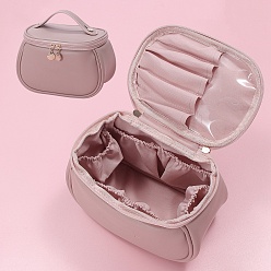 Brun Rosé  Grand sac de rangement de maquillage portable en cuir pu imperméable, trousse de toilette multifonctionnelle, avec chaînette, brun rosé, 14x21x14 cm