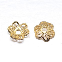 Real 18K Gold Plated Real 18K Gold Plated 6-Petal 925 Sterling Silver Bead Caps, Flower, Golden, 7.5x2mm, Hole: 2mm, about 100pcs/20g